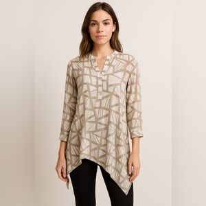Chico’s Sheer Tunic Blouse Size 2 L | Lagenlook Asymmetrical Boho Coastal Beach